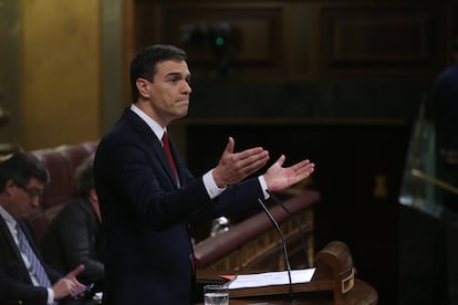 Pedro Sanchez durante la sesion de investidura del 4 de marzo de 2016 en el Congreso de los Diputados. 