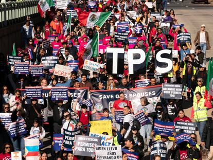 Migrants in Washington protest for work permits, in Washington D. C., in November 2023.