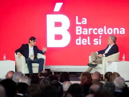 Jaume Collboni y Salvador Illa, en el acto del PSC de Barcelona este sábado.