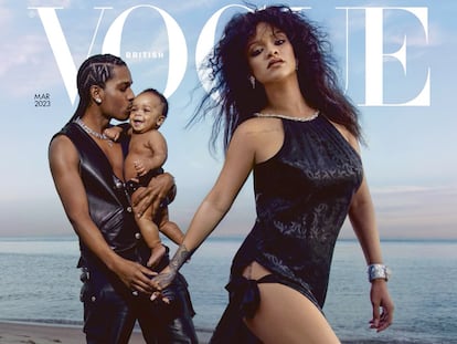 Rihanna, A$AP Rocky y su bebé en la portada de 'Vogue' Reino Unido.