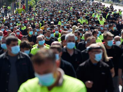 Los trabajadores de Nissan, concentrados el pasado 28 de mayo, ante la fábrica de Nissan.