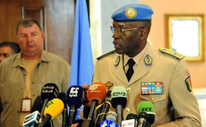 El general Babacar Gaye, en una conferencia de prensa en Damasco.