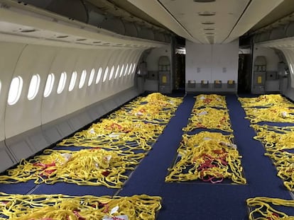 Interior del A330/300 reconvertido por Iberia en avión carguero.