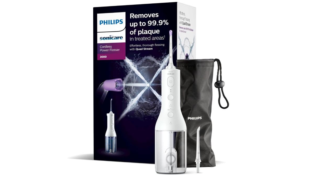 Vista frontal del irrigador Philips Sonicare Power Flosser 3000.