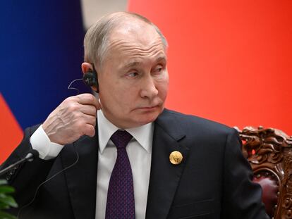 Russian President Vladimir Putin looks on during a meeting with Chinese President Xi Jinping (not pictured) at the Great Hall of the People in Beijing, China May 16, 2024.  Sputnik/Sergei Guneev/Pool via REUTERS ATTENTION EDITORS - THIS IMAGE WAS PROVIDED BY A THIRD PARTY.