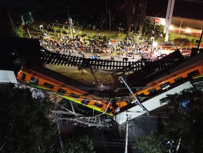 El tramo colapsado en la Línea 12 del metro de Ciudad de México, el 3 de mayo de 2021.