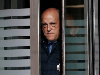 Javier Tebas, tras declarar el pasado febrero en el Palacio de Justicia de Navarra por el caso Osasuna.