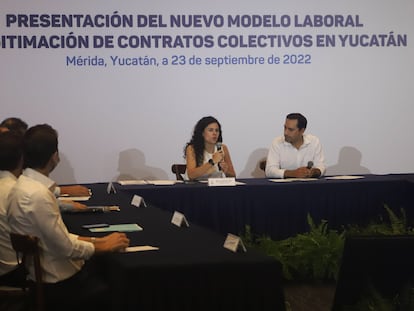 Luisa María Alcalde, secretaria del Trabajo, durante la presentación del Nuevo Modelo Laboral en Mérida, Yucatán (México), el pasado 23 de septiembre.