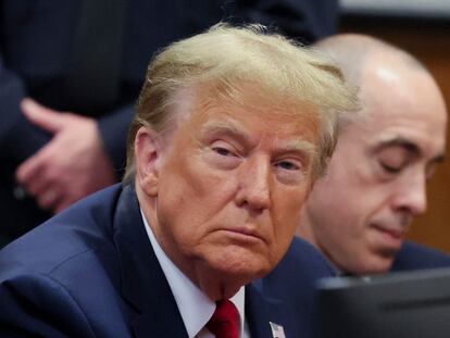 Former president Donald Trump, on Thursday at the Supreme Court of the State of New York.