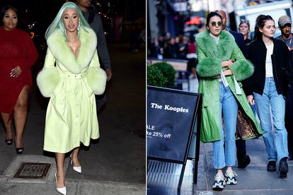 Cardi B, en flúor, y Kendall Jenner, en esmeralda, comparten gusto por las piezas de Saks Potts.