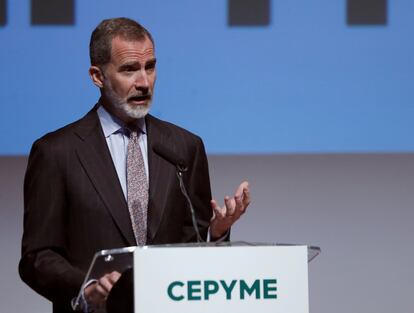 Felipe VI ha expresado gratitud por su compromiso para seguir generando riqueza y empleo en un año “especialmente difícil”, durante la VII edición de los Premios de la Confederación Española de la Pequeñay Mediana Empresa (Cepyme).