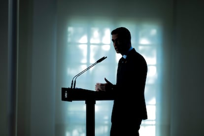 Comparecencia en rueda de prensa del presidente del Gobierno, Pedro Sánchez, para hacer balance del año, en el complejo de La Moncloa, el 23 de diciembre.