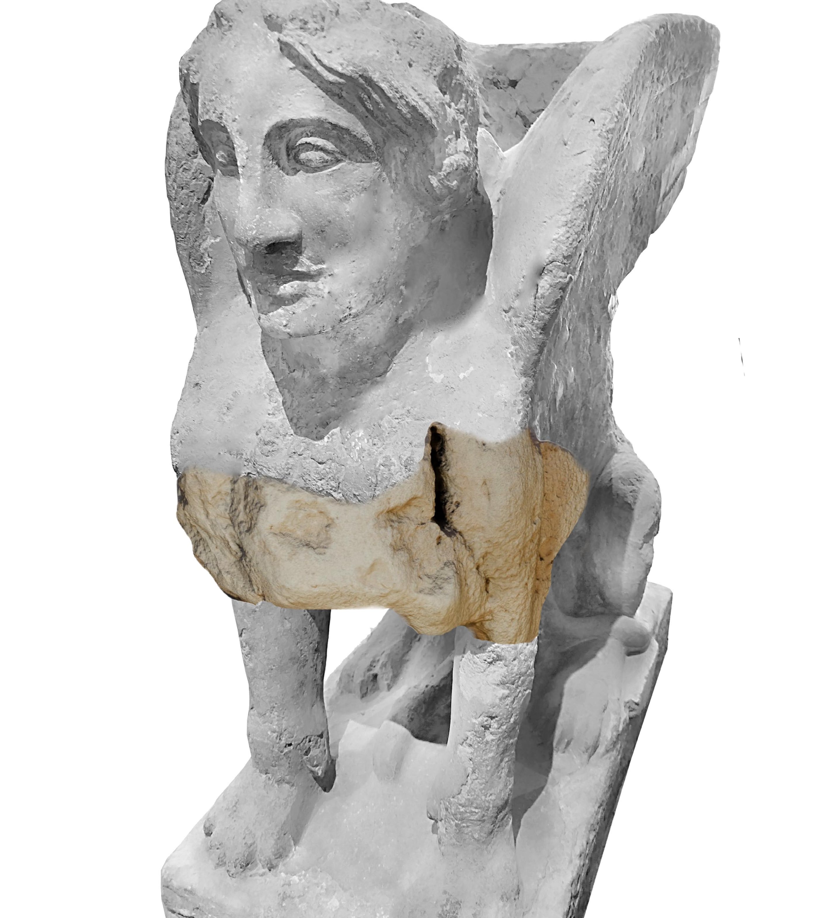 Hallada en Elda una esfinge funeraria romana incrustada en una escalinata