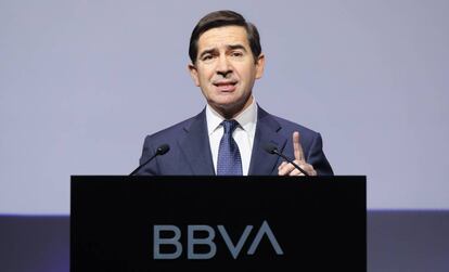 El presidente del BBVA, Carlos Torres, en la presentación de resultados de 2019.