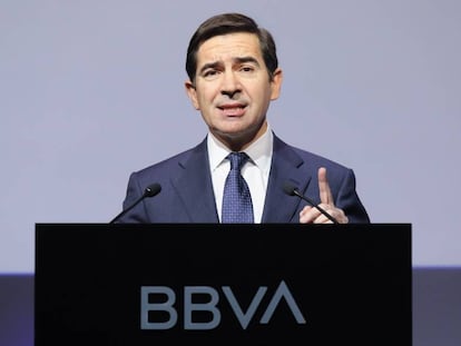 El presidente del BBVA, Carlos Torres, en la presentación de resultados de 2019.