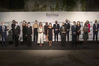 Desde la izquierda, en primera fila, Alfonso Bernabé (Reciclalia); Yann Remirez (Técnicas Reunidas); Diana Morant, ministra de Ciencia e Innovación; Julieta Maresca (Repsol); la reina Letizia; Albert Cuatrecasas (Cellnex); Joseph Oughourlian, presidente de PRISA; Silvia Lazcano (Airbus). En segunda fila, Jaime García Cantero, director de Retina; Begoña Gómez (Universidad Complutense); Sara Aagesen, secretaria de Estado de Energía; Pepa Bueno, directora de EL PAÍS; Luis Abad (Capgemini); Dimitris Bountolos (Ferrovial); Cristina Rivero (CEOE); Lara de Mesa (Santander); y Laurent Perea (Capgemini Invent).ANDREA COMAS