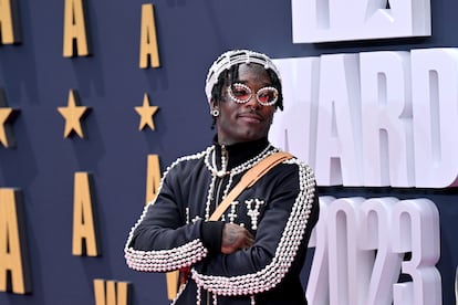 Rapper Lil Uzi Vert, posing during the 2023 BET Awards.