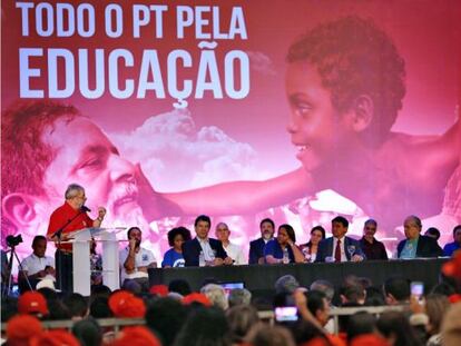 Lula discursa em evento em Bras&iacute;lia.