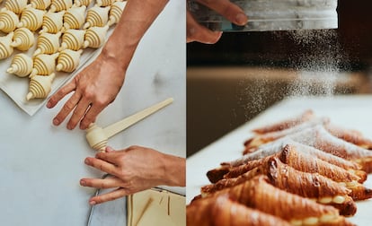 Elaboración de cruasanes en la pastelería Brunells de Barcelona