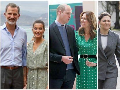 Desde la izquierda: Los reyes Felipe y Letizia; Guillermo de Inglaterra y Kate Middleton; y Victoria y Daniel de Suecia.