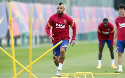 Arturo Vidal, en uno de sus últimos entrenamientos en la Ciudad Deportiva Joan Gamper.