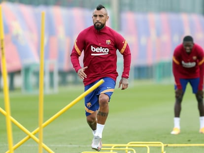 Arturo Vidal, en uno de sus últimos entrenamientos en la Ciudad Deportiva Joan Gamper.