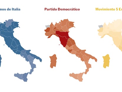 Resultados de las elecciones en Italia: voto por regiones, en la Cámara y en el Senado