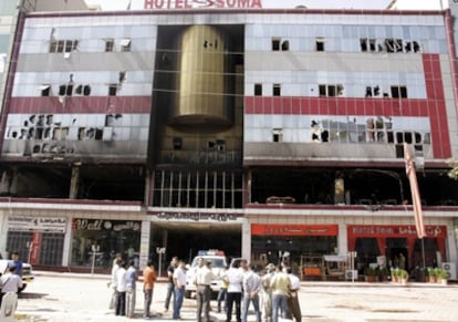 El hotel de la ciudad iraquí de Suleimaniya tras el incendio.