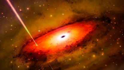 El disco de acreción de un agujero negro.