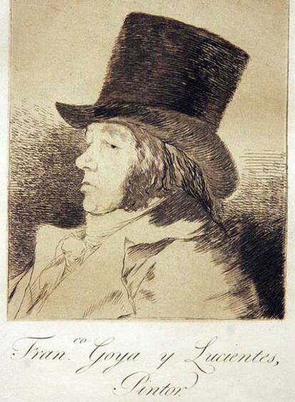 Aguafuerte 'Autorretrato' de Goya, en la exposición <i>Dibujos, grabados y acuarelas. Siglo XIX. De Goya a  Benlliure</i>, en el Museo de Bellas Artes de Bilbao.