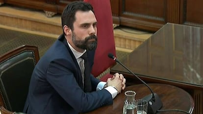 Catalan parliament speaker Roger Torrent in court.