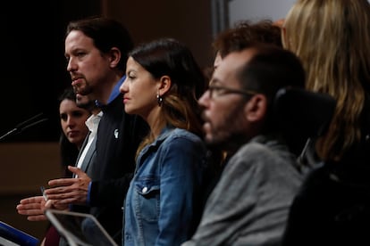 El líder de Podemos, Pablo Iglesias, en la comparecencia tras la difusión de los resultados de las elecciones generales, el 28 de abril de 2019.