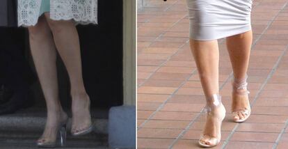 La reina Letizia con tacones transparentes y Kim Kardashian con el mismo estilo de zapatos.
