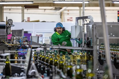 Un trabajador en una planta de la aceitera Deoleo en Córdoba. 