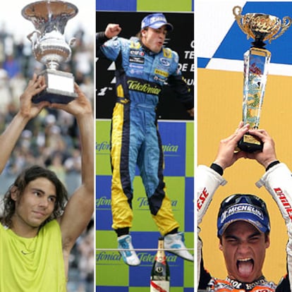 Nadal, Alonso y Pedrosa, tras sus éxitos en Roma, Montmeló y Shanghai, respectivamente.