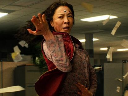 Michelle Yeoh in a scene from 'Everything Everywhere All at Once,' which is up for 11 Oscars.