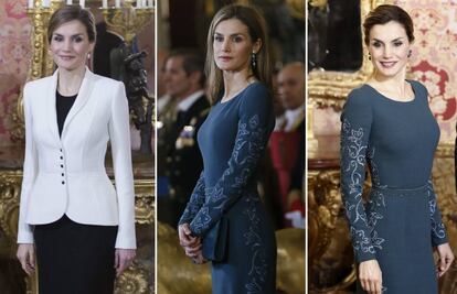 La reina Letizia en la Pascua Militar de 2016, 2015 y 2017.