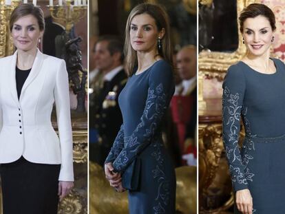 La reina Letizia en la Pascua Militar de 2016, 2015 y 2017.