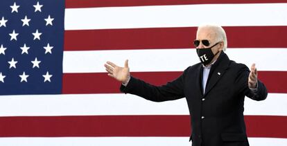El presidente electo de Estados Unidos, Joe Biden, durante un acto de campaña de las elecciones de Georgia en Atlanta, este lunes.