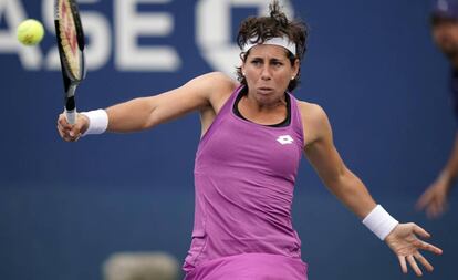 Carla Suárez, durante su partido de la primera ronda en Nueva York.