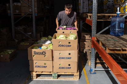 Un trabajador clasifica alimentos en Santiago, Chile.