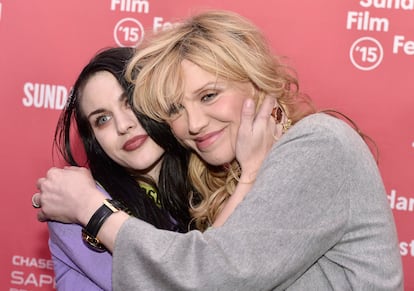 Frances Bean Cobain and her mother, Courtney Love, pose at the premiere of 'Kurt Cobain: Montage Of Heck' (2015) at the Sundance Film Festival.