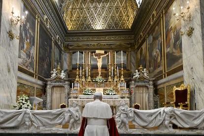 Pope Leo XIV visits the Augustinian sanctuary of the Mother of Good Counsel in Genazzano, Italy, on May 10.