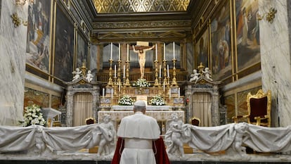 Pope Leo XIV visits the Augustinian sanctuary of the Mother of Good Counsel in Genazzano, Italy, on May 10.