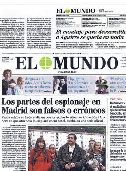 Informaciones publicadas por <i>El Mundo,</i> en las que se trata de desacreditar la existencia de una trama de espías en la Comunidad de Madrid.