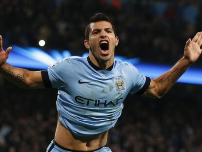 Agüero celebra el gol del triunfo ante el Bayern.