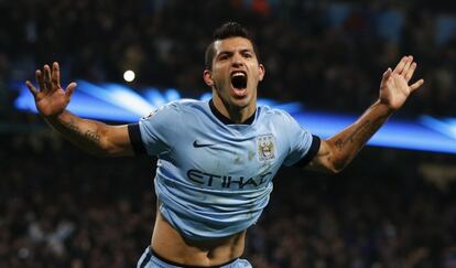 Agüero celebra el gol del triunfo ante el Bayern.