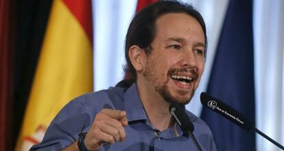 Pablo Iglesias, líder de Podemos, durante una conferencia en Madrid.