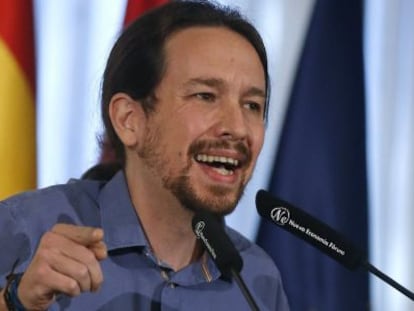 Pablo Iglesias, l&iacute;der de Podemos, durante una conferencia en Madrid. 