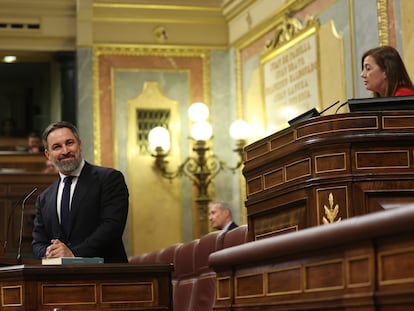 Santiago Abascal, líder de Vox, amonestado por la presidenta del Congreso.